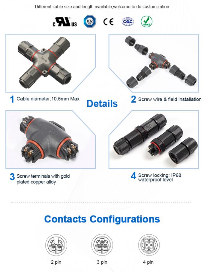 Three Way 2 Wire Waterproof Quick Disconnect Wire Connectors For
