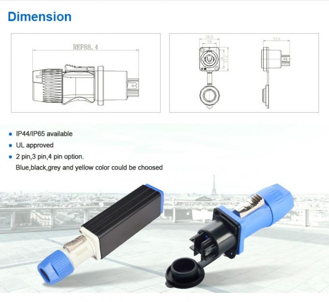 Powercon IP65 Outdoor Waterproof Connectors , LED Screen Outdoor