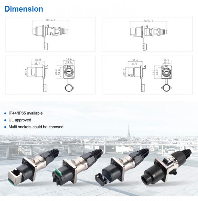 Easy Pull Push RJ45 Waterproof Connector , RJ45 Panel Mount Ethernet ...