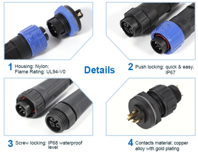 Outdoor Waterproof Power Connector Plug Socket Nylon Material UL Approved