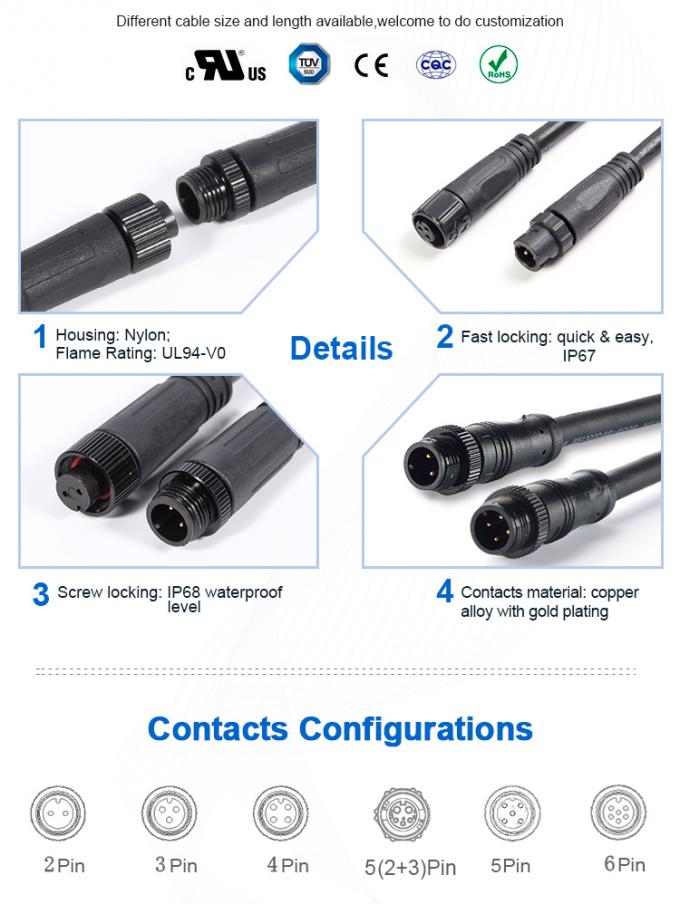 Bayonet M12 Connector IP67 Overmolded With Male And Female Easy Connection
