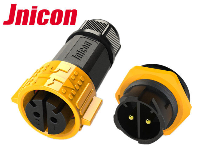 Yellow Color IP67 2 Pin Connector Gold Plated Multi - Core Structures