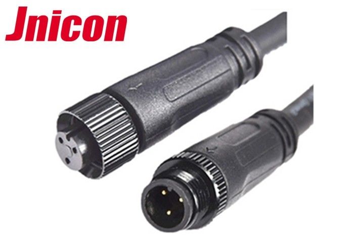 Black Wire Waterproof Male Female Connector 10A / 300V 3 Pin Metal Screw Type