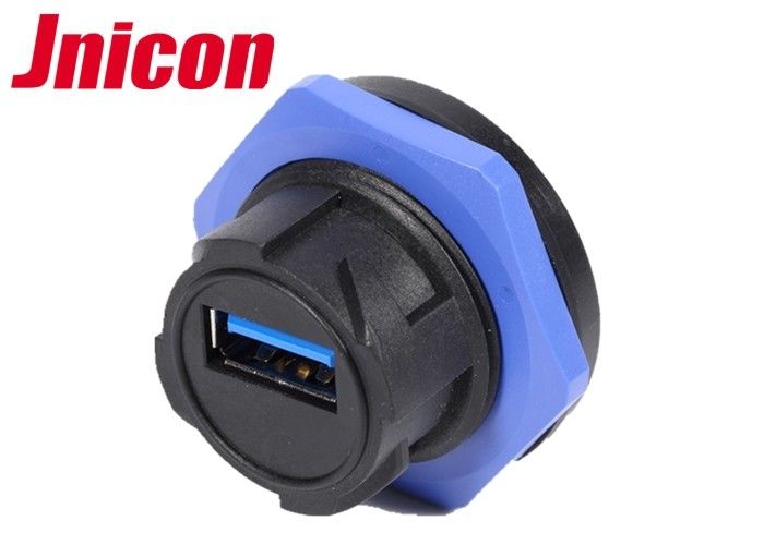 Push Locking Waterproof Mini USB Connector Female Blue And Black Assembly Type