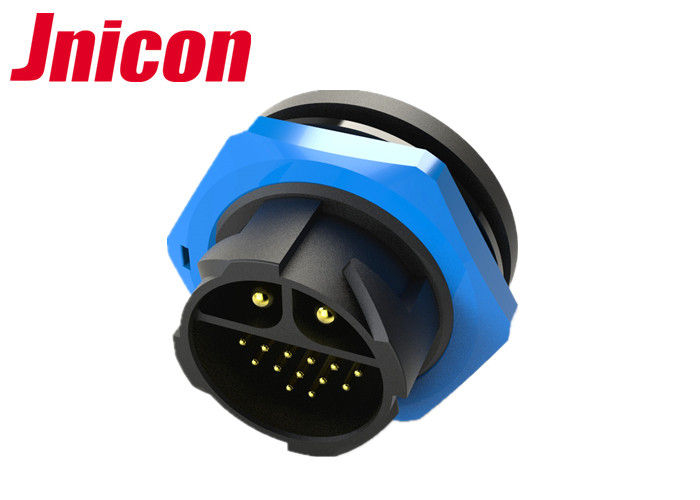 High Voltage Waterproof Data Connector M25 20 Pin IP67 Panel Mount Blue Color