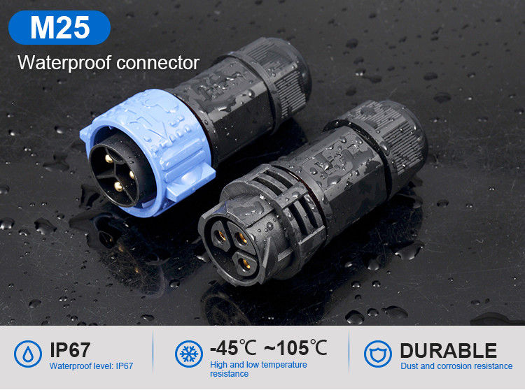 M25 3 Pin IP67 Waterproof Plug Connectors Male To Female Field Assembly Type