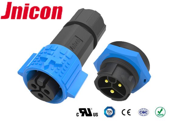 Blue Black Plastic 3 Pin 20A Waterproof Connectors Panel Mount 300V Voltage Rating
